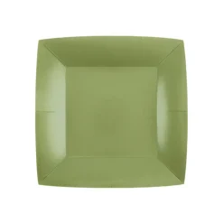 10 ASSIETTES CARTON BIO CARRÉES 23CM VERT OLIVE