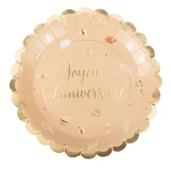 8 ASSIETTES CARTON BOHO ANNIVERSAIRE 23CM BLUSH