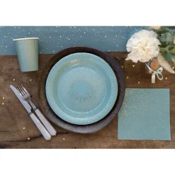 10 ASSIETTES CARTON BULLES OR 22.5CM EUCALYPTUS