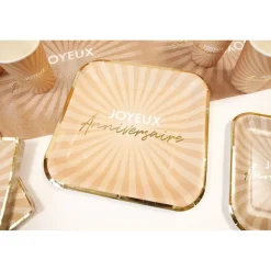 6 ASSIETTES CARTON CARRÉ ANNIVERSAIRE ÉCLAT 18CM