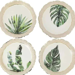 8 ASSIETTES CARTON COCO PALM 23CM VERT CRÈME