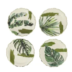 8 ASSIETTES CARTON COCO PALM 18CM VERT CRÈME