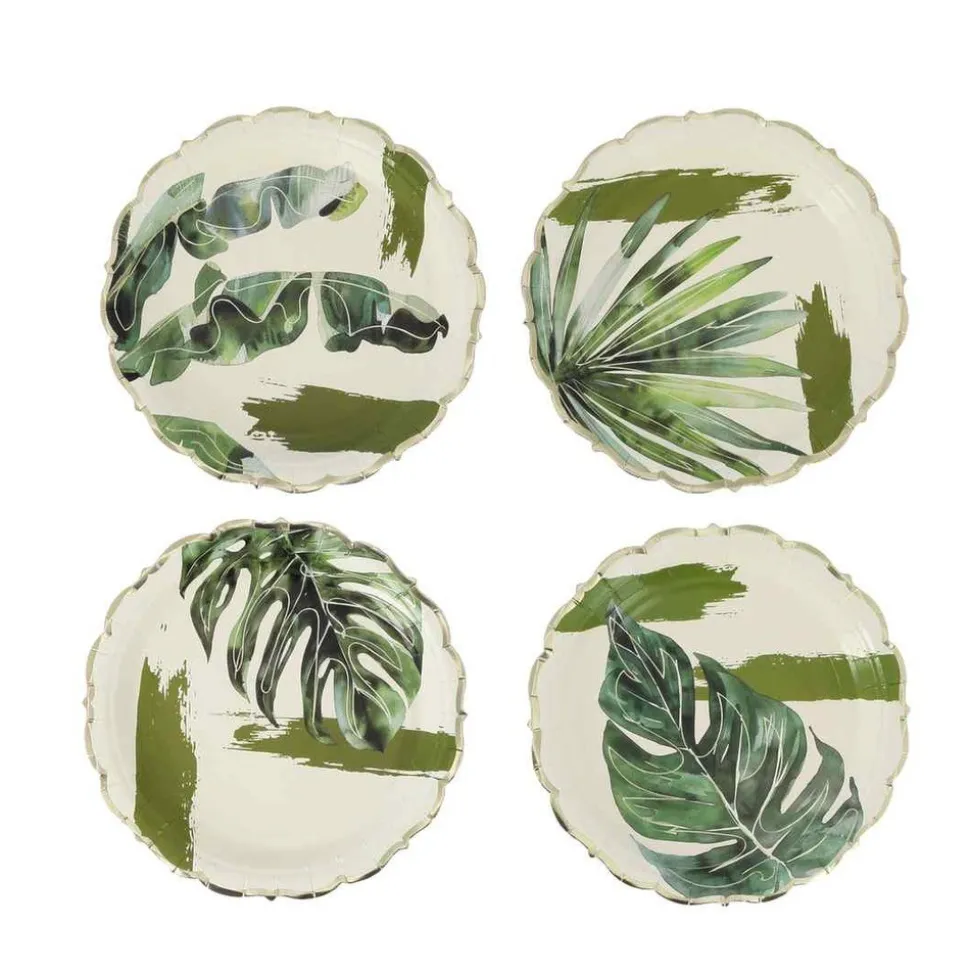 8 ASSIETTES CARTON COCO PALM 18CM VERT CRÈME