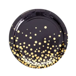 10 ASSIETTES CARTON CONFETTIS OR 22.5CM NOIR