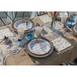 10 ASSIETTES CARTON COQUILLAGE 22.5CM BLEU BLANC
