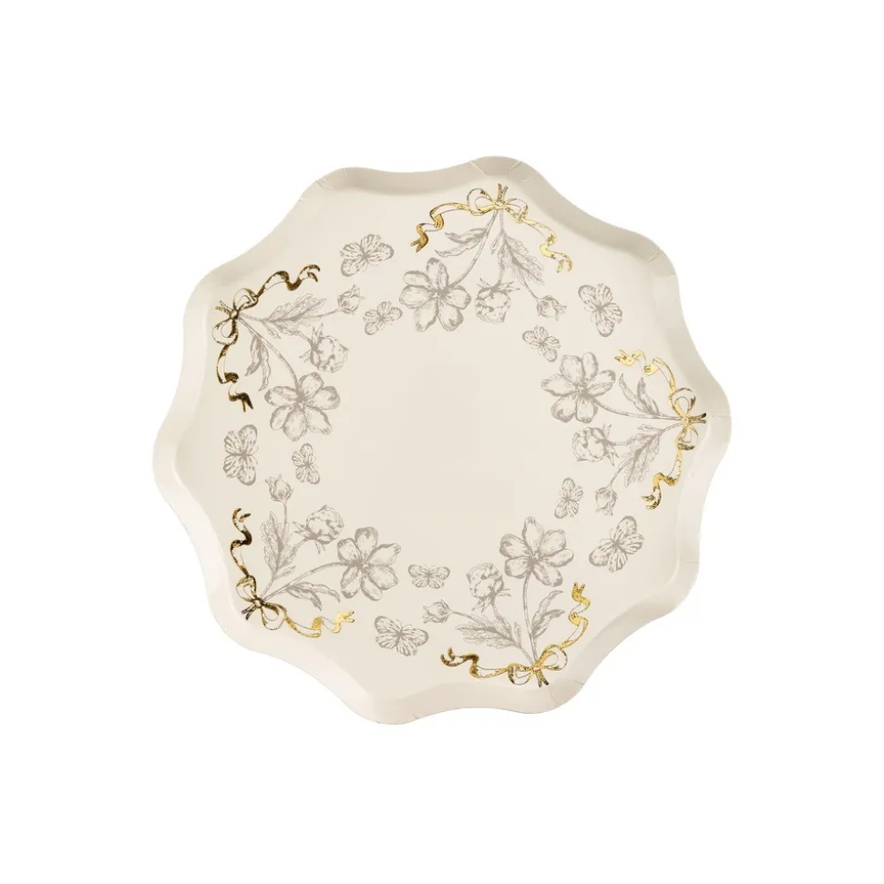 6 ASSIETTES CARTON CROQUIS FLEUR 20CM BEIGE