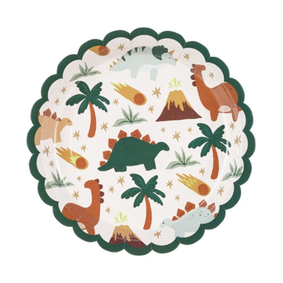 6 ASSIETTES CARTON DINOSAURE FESTON VERT 18CM