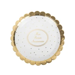 8 ASSIETTES CARTON 1ER ANNIVERSAIRE 23CM BLANC