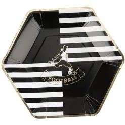 8 ASSIETTES CARTON FOOT RÉTRO 23X26CM BLANC NOIR