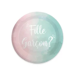 6 ASSIETTES CARTON GENDER REVEAL 23CM BICOLORE