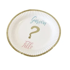 6 ASSIETTES CARTON GENDER REVEAL 18CM BLANC