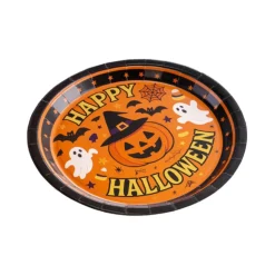 6 ASSIETTES CARTON HAPPY HALLOWEEN 23CM ORANGE VIF