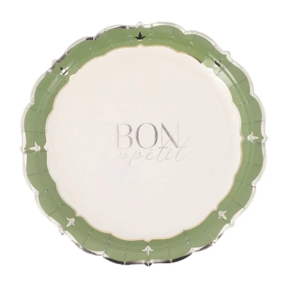 8 ASSIETTES CARTON JARDIN FRANÇAISE 23CM CRÈME