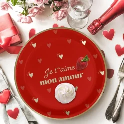 6 ASSIETTES CARTON JE T'AIME CUR 23CM ROUGE