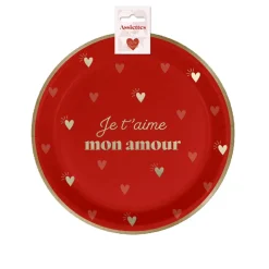 6 ASSIETTES CARTON JE T'AIME CUR 23CM ROUGE