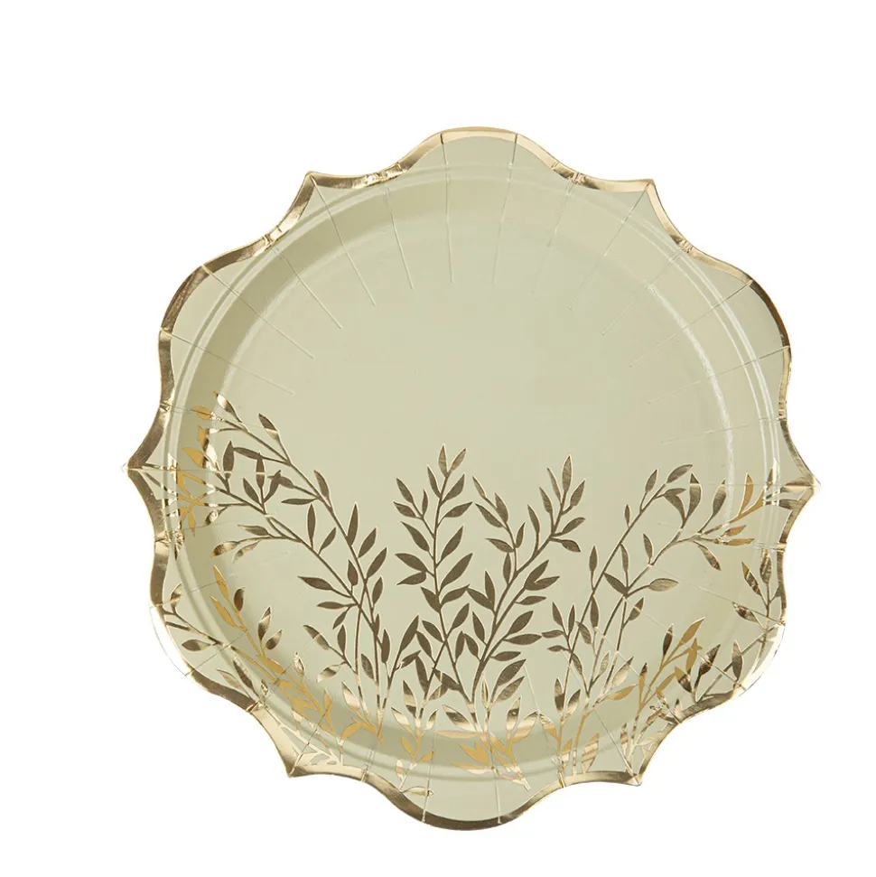8 ASSIETTES CARTON JOLIS BRINS 23CM VERT SAUGE