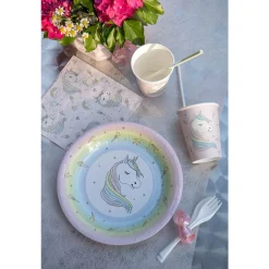 10 ASSIETTES CARTON LICORNE ARC-EN-CIEL 22.5CM