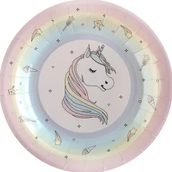10 ASSIETTES CARTON LICORNE ARC-EN-CIEL 22.5CM
