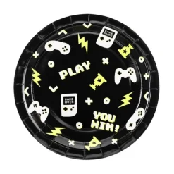 6 ASSIETTES CARTON MANETTE JEU VIDÉO 23CM NOIR