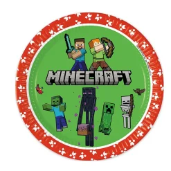 8 ASSIETTES CARTON MINECRAFT JEUX VIDÉO 23CM