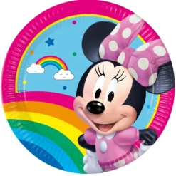 8 ASSIETTES CARTON MINNIE RAINBOW 23CM ROSE