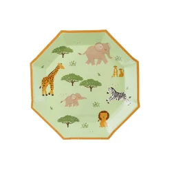 6 ASSIETTES CARTON OCTOGONE SAFARI 23CM VERT