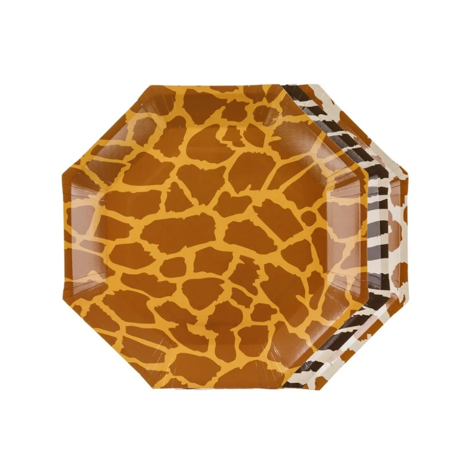 6 ASSIETTES CARTON OCTOGONE SAFARI ANIMAL 23CM