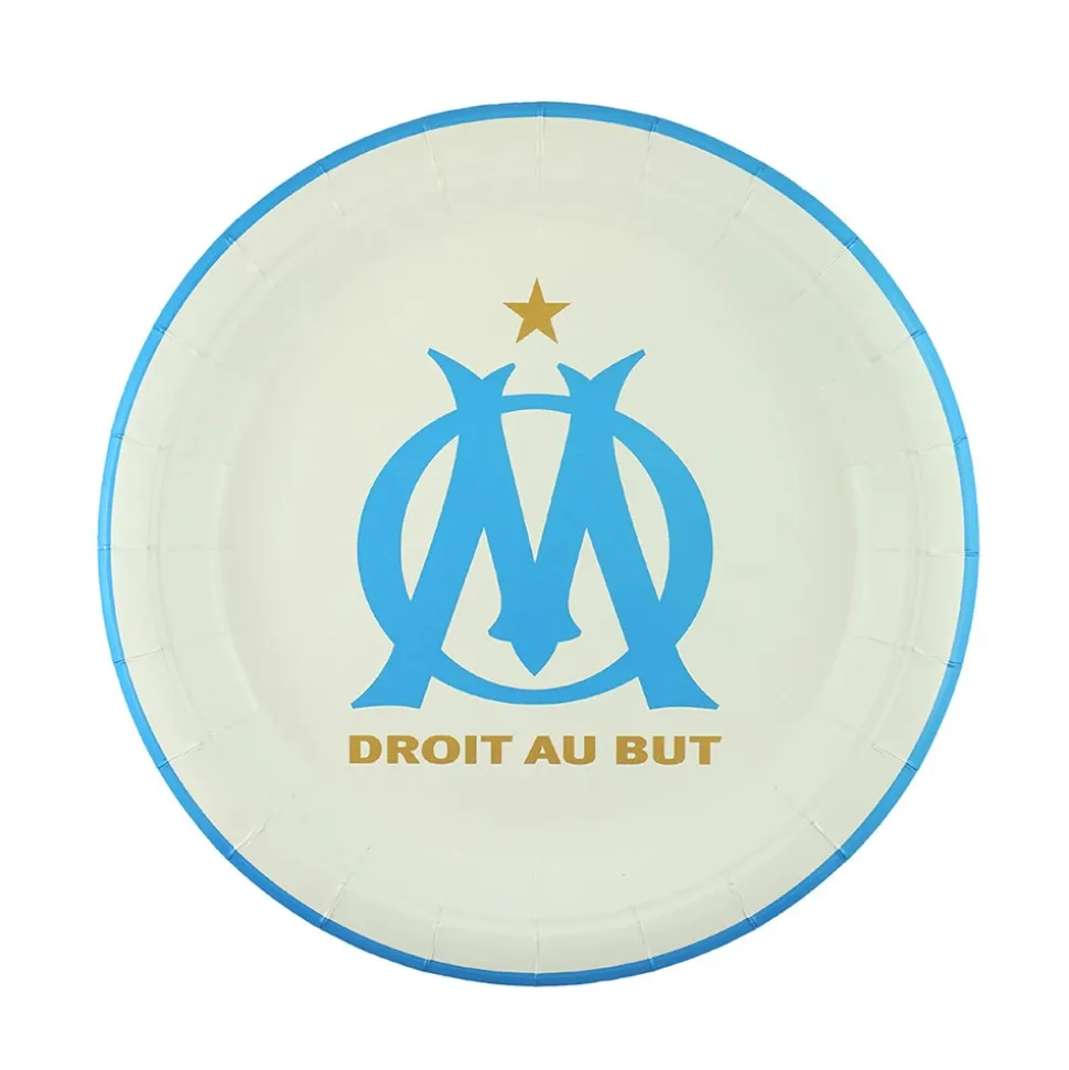 6 ASSIETTES CARTON OM FOOTBALL 23CM BLANC