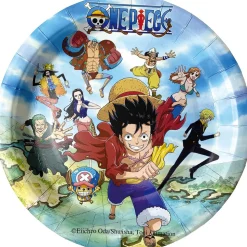 8 ASSIETTES CARTON ONE PIECE PIRATE 23CM BLEU