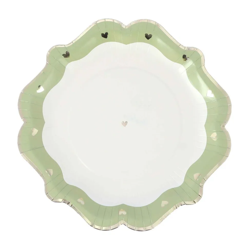8 ASSIETTES CARTON PETIT C?'UR 23CM VERT-DE-GRIS