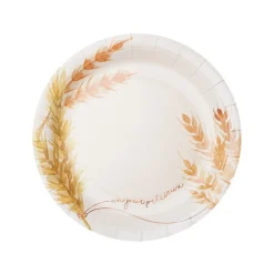 8 ASSIETTES CARTON ÉPIS DE BLÉ 23CM BLANC