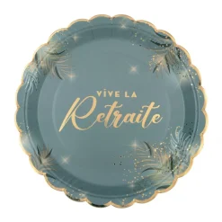 6 ASSIETTES CARTON RETRAITE DORÉE 23CM CÉLADON