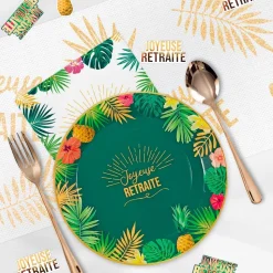 6 ASSIETTES CARTON RETRAITE TROPICAL 23CM VERT