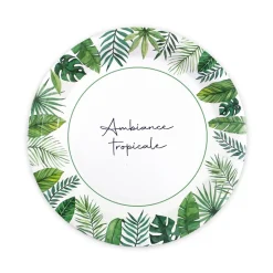 6 ASSIETTES CARTON ROND EXOTIQUE PARTY 23CM VERT