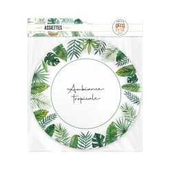6 ASSIETTES CARTON ROND EXOTIQUE PARTY 23CM VERT