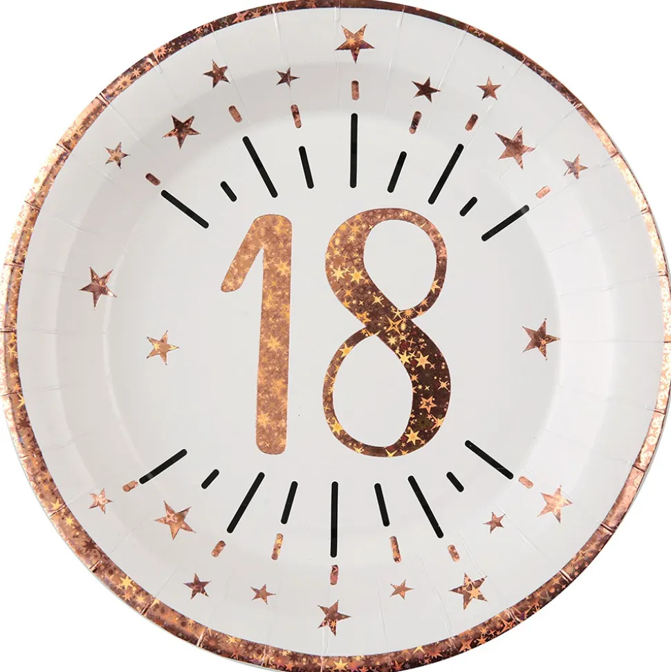 10 ASSIETTES CARTON ROND ÂGE 18ANS 22.5CM OR ROSE