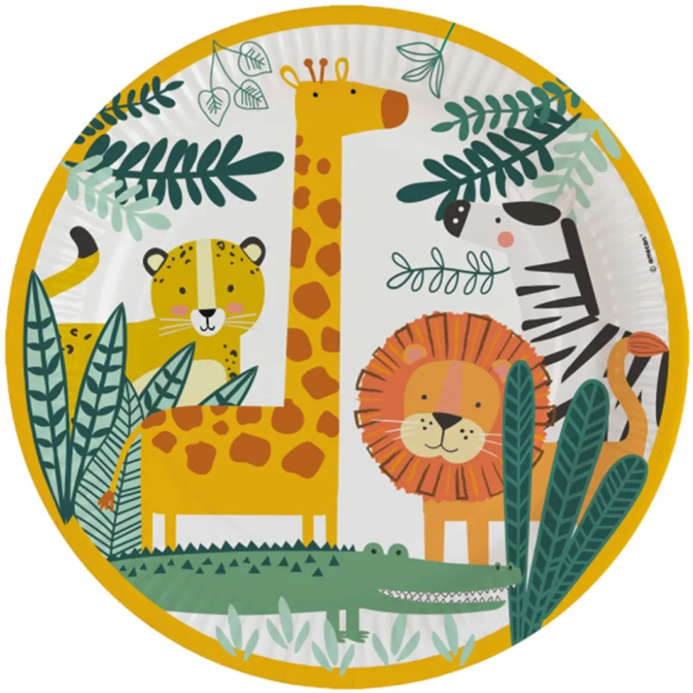 8 ASSIETTES CARTON ROND SAFARI NATURE SAUVAGE 23CM