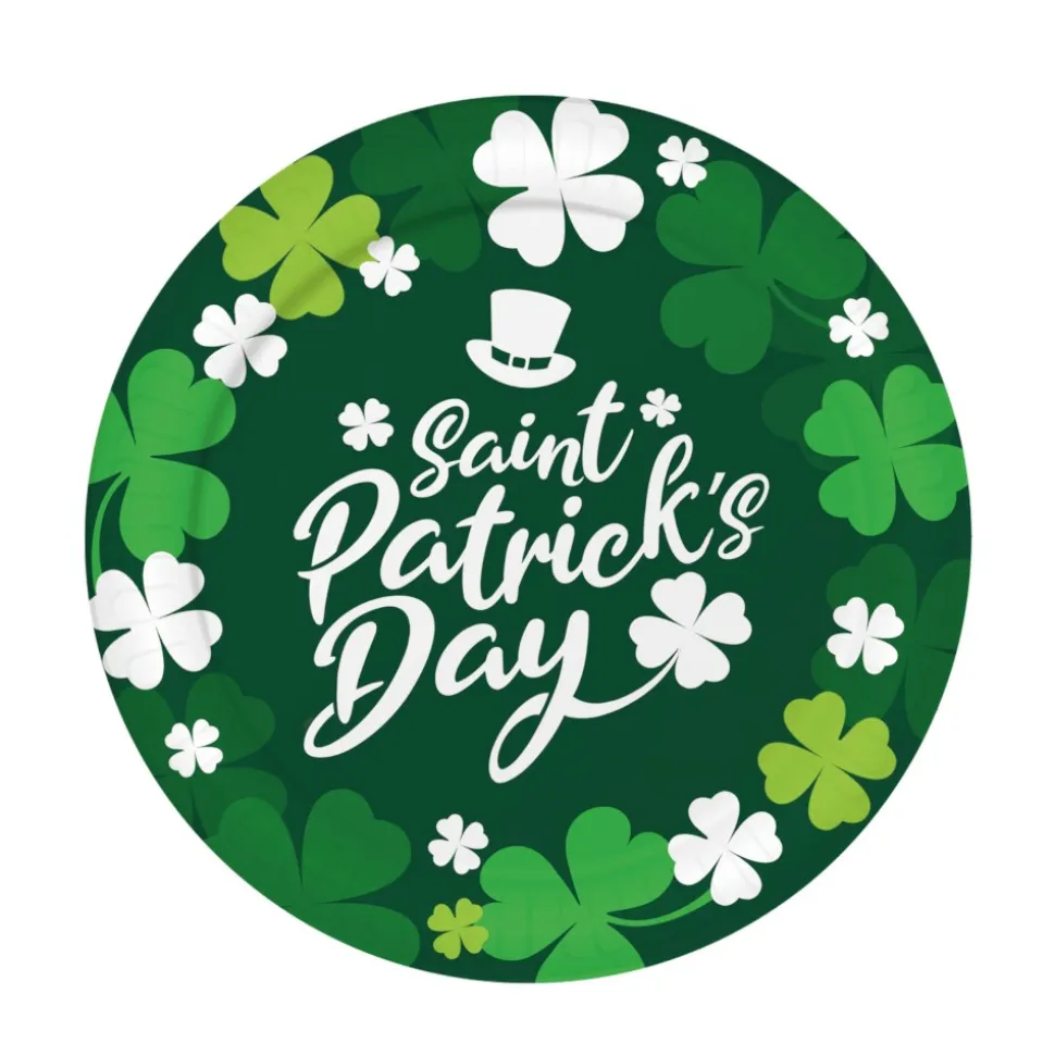 6 ASSIETTES CARTON SHAMROCK ST PATRICK 23CM VERT