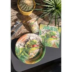 10 ASSIETTES CARTON T-REX JURASSIC 22.5CM VERT