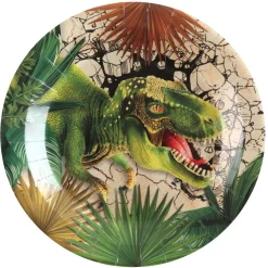 10 ASSIETTES CARTON T-REX JURASSIC 22.5CM VERT