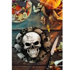 6 ASSIETTES CARTON TÊTE DE MORT 23CM NOIR