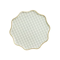 6 ASSIETTES CARTON VICHY BORD OR 23CM VERT