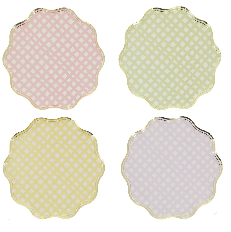 8 ASSIETTES CARTON VICHY 23CM PASTEL