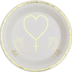 10 ASSIETTES COMMUNION CARTON 22.5CM BLANC OR