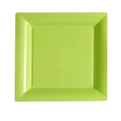 12 ASSIETTES À DESSERT CARRÉES PLASTIQUES RÉUTILISABLES 18CM VERT ANIS