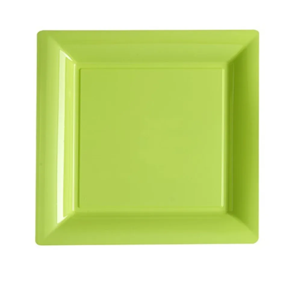 12 ASSIETTES À DESSERT CARRÉES PLASTIQUES RÉUTILISABLES 18CM VERT ANIS