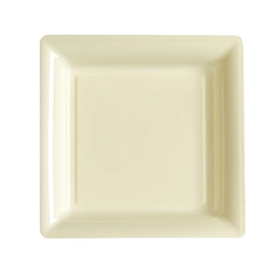 12 ASSIETTES À DESSERT CARRÉES RÉUTILISABLES 18CM IVOIRE