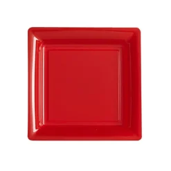 12 ASSIETTES À DESSERT CARRÉES RÉUTILISABLES 18CM ROUGE