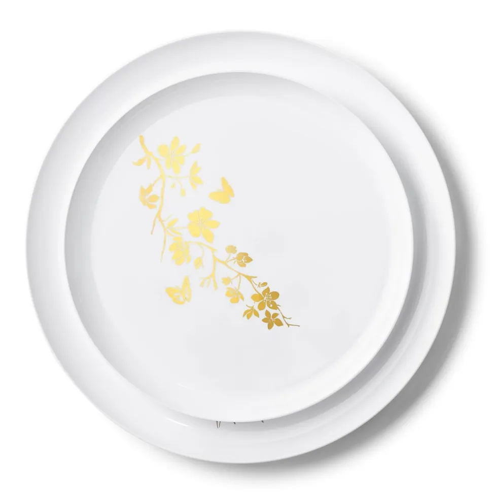 20 ASSIETTES EDGE GARDEN BLANCHES ET OR