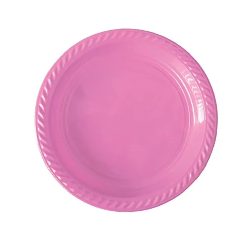 20 ASSIETTES PLASTIQUE RÉUTILISABLE 22CM VIEUX ROSE